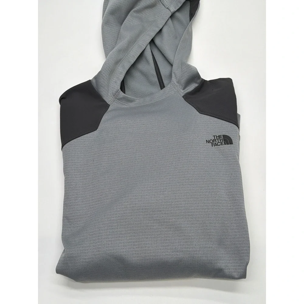 The North Face Mens Grey Grid Fleece Pullover Hoodie Size L Zippered Pockets